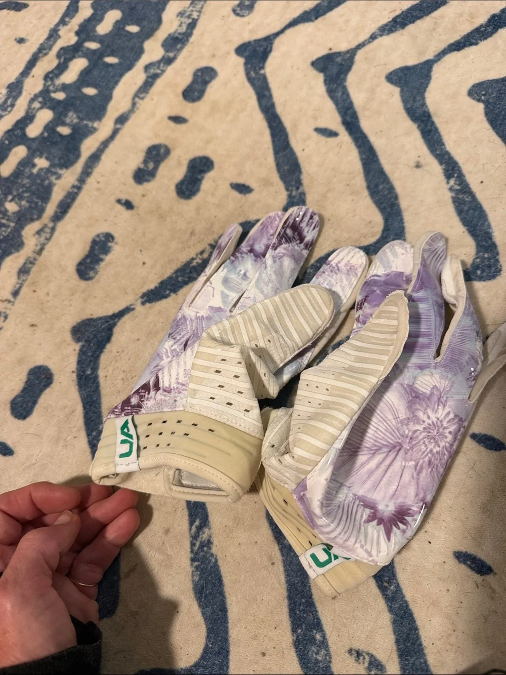 Under Armour White Batting Gloves with Teal Logo and Lavender Accents